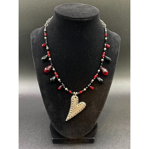 Stitched Heart Necklace with Crystals & Beads by Neanie-Bot - Free Shipping - Picture 1 of 7